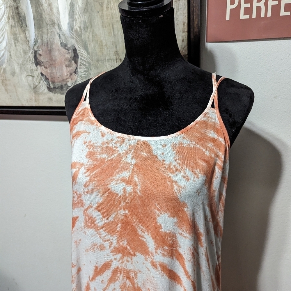 Elan Orange/White Tie Dye Criss Cross Strappy Back Maxi Dress - Picture 5 of 10